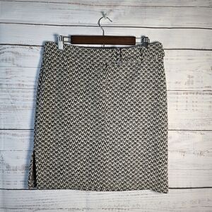 Express Black & Cream Mini Pencil Skirt Size 9/10 – Belt Detail Side Slit Y2K